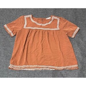 Tea N Rose Women's S Pullover Short Sleeve Embroidered Blouse